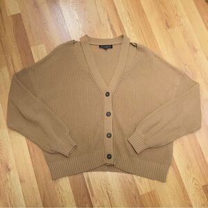 ELOQUII Tan Cropped Cutout Cardigan Sweater Ribbed‎ Button Front Size 18 20